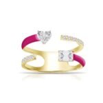 925 Silver Multi-shape Double Row Enamel & Diamond Ring - Image 4