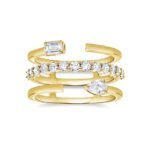 925 Silver Multi-shape Triple Row Diamond Ring - Image 2