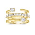 925 Silver Multi-shape Triple Row Diamond Ring