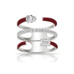 925 Silver Multi-shape Triple Row Enamel Diamond Statement Ring - Image 5