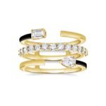 925 Silver Multi-shape Triple Row Enamel Diamond Statement Ring