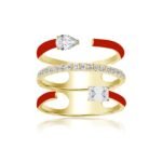 925 Silver Multi-shape Triple Row Enamel Diamond Statement Ring - Image 3