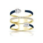 925 Silver Multi-shape Triple Row Enamel Diamond Statement Ring - Image 7