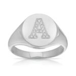 925 Silver Signet Statement Initial Diamond Ring - Image 2