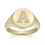 925 Silver Signet Statement Initial Diamond Ring