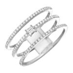 925 Silver Triple Row Baguette Diamond Ring