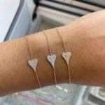 925 Silver Small Elongated Pave Heart Bracelet - Image 4